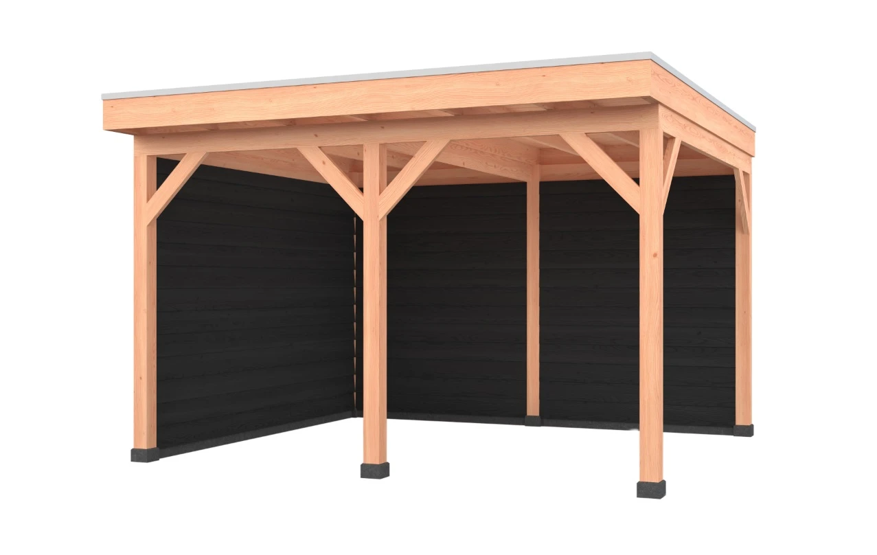 Douglas overkapping, 400 x 350, met achterwand en zijwand, Westwood Comfort Zwart - Afbeelding 1